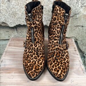 Steve Madden HALLE-L Ankle Boots Leopard Cow Hair Women’s Size US 8.5 S66